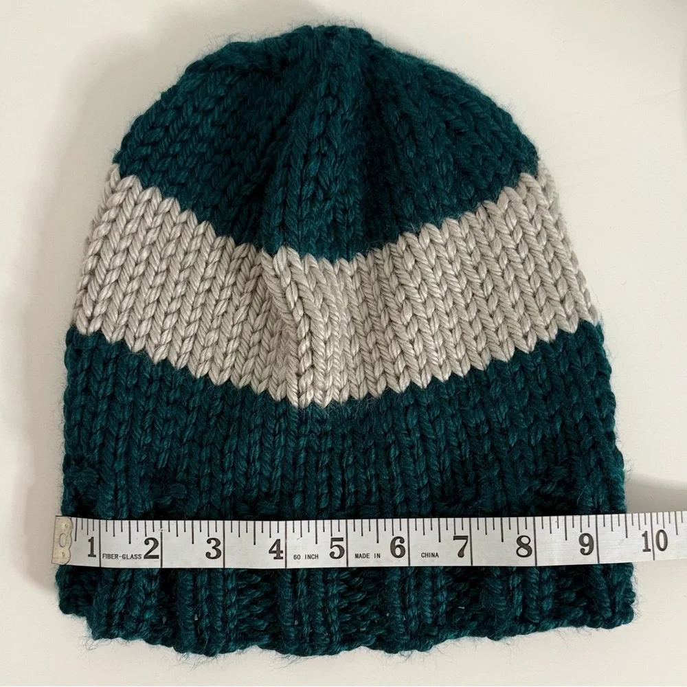 Hand-Knit Greenish Teal & Grey Beanie